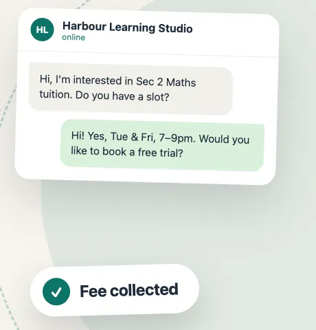 AyraPing answering a parent enquiry on WhatsApp