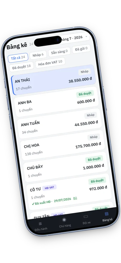 Chuyến billing statements on a phone
