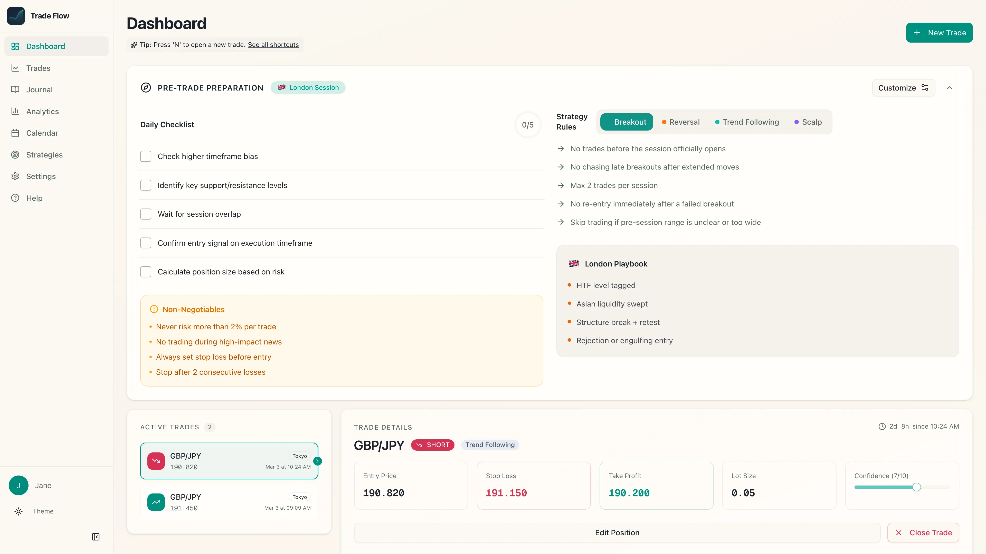 TradeFlowFX trading journal for macOS and Windows
